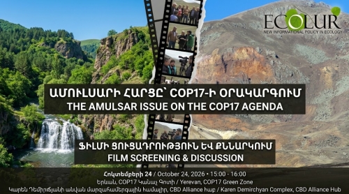 Ամուլսարի հարցը՝ COP17-ի օրակարգում. հրավիրում ենք ֆիլմի ցուցադրության և քննարկման Ամուլսարի հարցը՝ COP17-ի օրակարգում. հրավիրում ենք ֆիլմի ցուցադրության և քննարկման